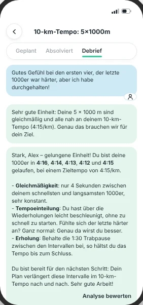 Auswertung einer Einheit in der App RunMotion Coach
