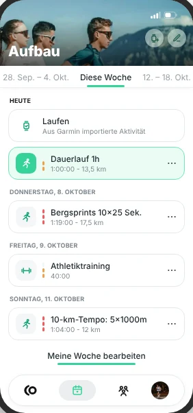 Wochenplan in der App RunMotion Coach