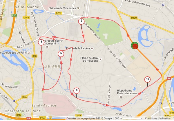 Laeufer entdeckt die Laufstrecke im Bois de Vincennes in Paris und passiert das INSEP.