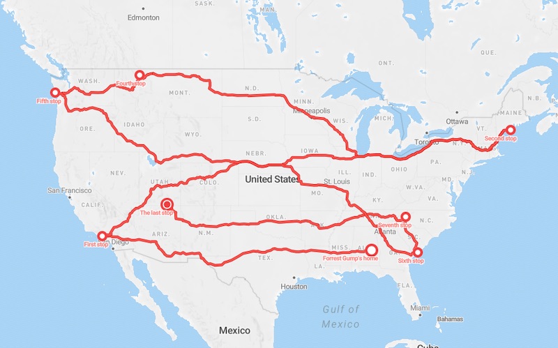Forrest Gump laeuft 25000 km quer durch die USA, Ultraausdauer Laufabenteuer ueber drei Jahre.