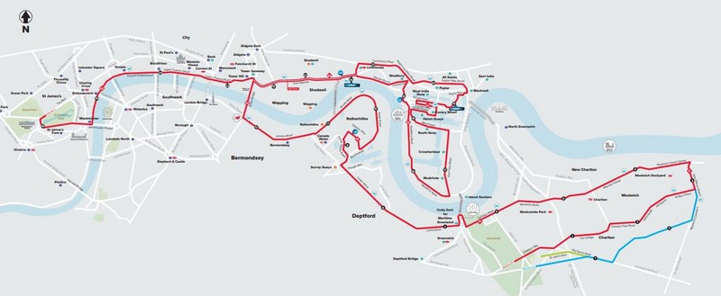 Karte der London Marathon Strecke mit Hinweisen zu Anmeldung und Trainingsplan fuer Bestzeiten.