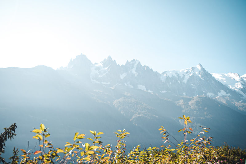 Spektakuläre Mont-Blanc-Kulisse beim UTMB Ultratrail, Läufer auf alpinem Trail in den Bergen.