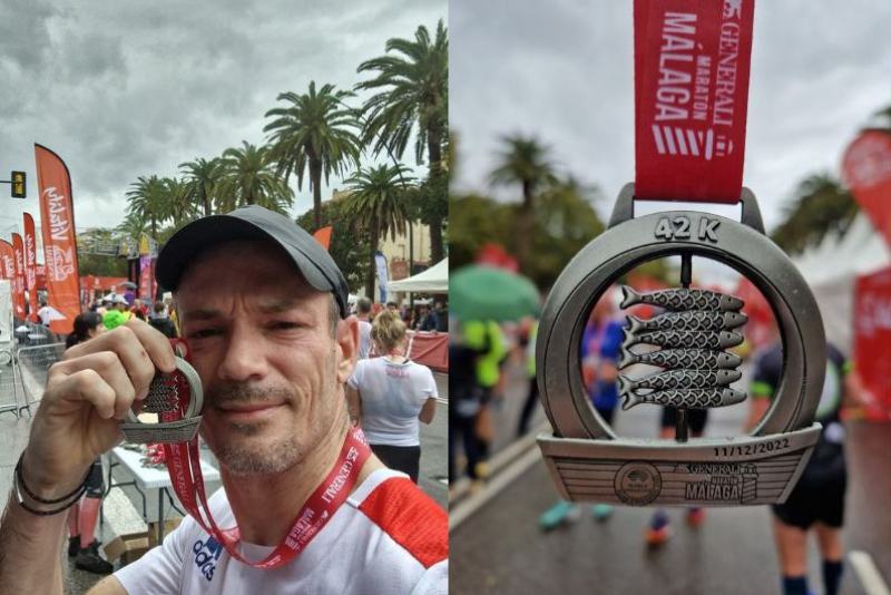 François läuft beim Marathon in Málaga im Dauerregen zur neuen Bestzeit auf nasser Strecke.