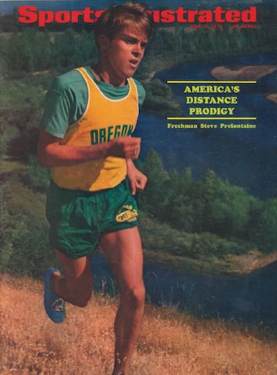 Steve Prefontaine, legendärer US-Läufer und Ikone des Mittelstreckenlaufs, beim Wettkampf auf der Laufbahn.